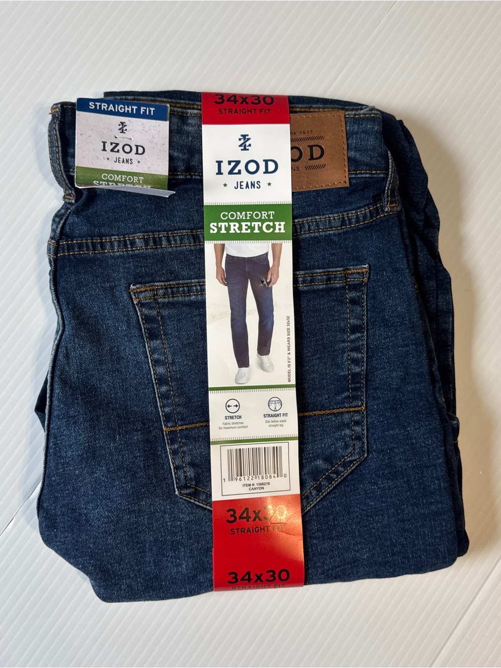 NWT IZOD Comfort Stretch Straight Fit Jeans 34x30 Dark Wash Classic Dadcore